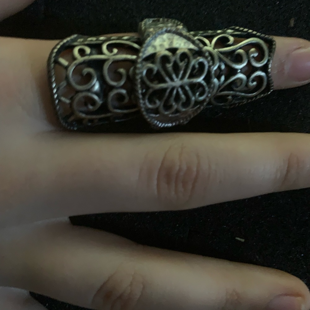 Silver Plated Full Finger Armor Double Knacker Ring Adjustable.  Approx size 9